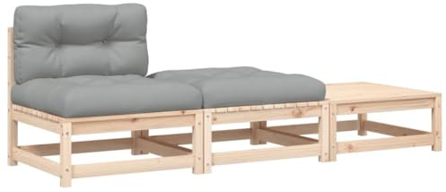 vidaXL Gartensofa ohne Armlehnen, Modular Sofa mit Kissen Hocker, Gartensessel mit Lattenrost, Relaxsessel Lounge Sessel Gartenmöbel