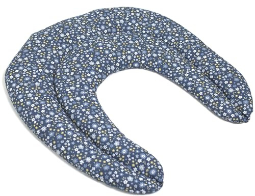 Kirschkern Nackenhörnchen mit Kammern Bio Stoff Blümchen-blau - Kirschkernkissen - Nackenkissen - Wärmekissen für Nacken