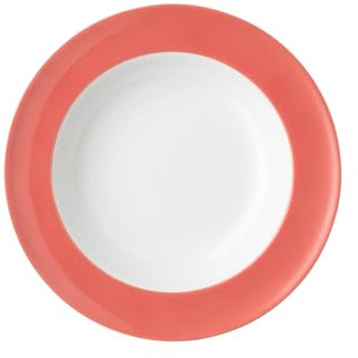 Thomas Sunny Day Soft Red Suppenteller 23 cm - Porzellan Teller mit Fahne, Salatteller, Servierteller rund, Tiefe Teller, Geschirr für Spülmaschine und Mikrowelle, Höhe 4,2 cm, 0,4 l, roter Rand