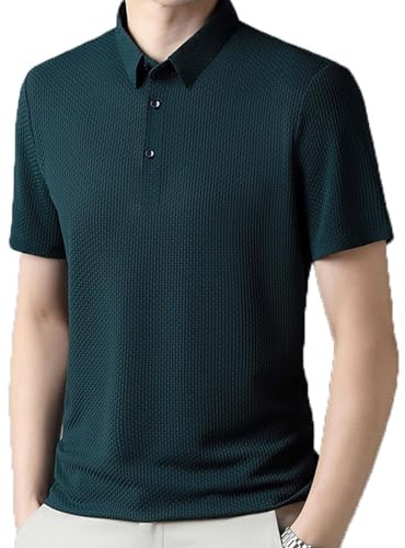 Genterio - Polo de seda de hielo transpirable para hombre, de secado rápido, manga corta, camisa polo clásica para hombre