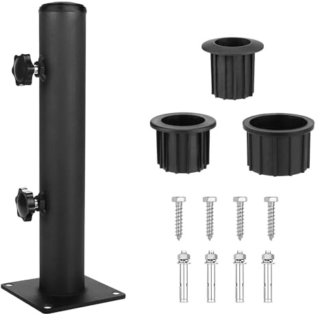Ompinda Kit de support de tube de parasol en métal de 5,5 cm de diamètre avec 3 manchons en PVC pour extérieur, jardin, cour, piscine (fer)
