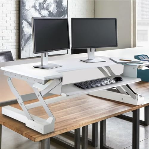 Stehtisch-Konverter, höhenverstellbare Schreibtischerhöhung, mit Tastaturablage, hält 35 kg – perfekte Bürotisch-Sitzerhöhung zum Stehen oder Sitzen (weiß)