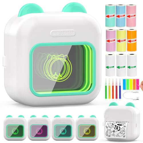 HuiJuKeJi LED Mini Drucker, Taschendrucker, Mini Fotodrucker für Smartphone, Sticker Drucker, Thermo Fotodrucker für Memo Journal Reisen Logo Notizen Journal Liste