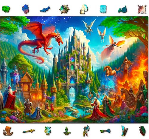 WOODEN.CITY Holzpuzzle 1000 Teile - Fantasy Drachenschloss | 54,0 cm x 39,4 cm | Made in EU