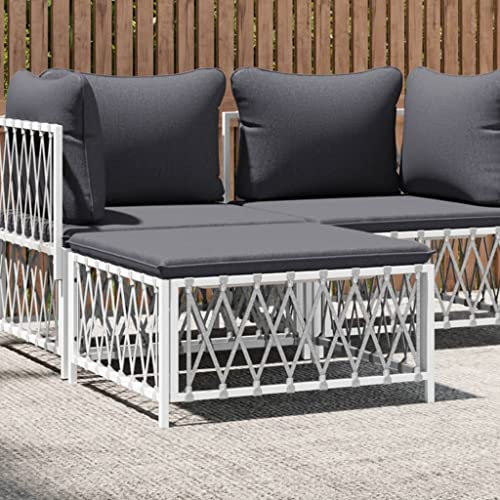 Iiaky Gartenhocker mit Kissen Hocker Outdoor Garten Hocker FüR Draussen Sitzhocker Outdoor Weiß Gewebe