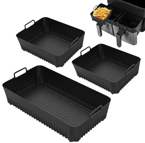 TNEDFOD 3 Pcs Heißluftfritteuse Zubehör für Ninja Foodi Flexdrawer 1× 10,4L, 2×5.2L Silikonform Wiederverwendbar Airfryer Zubehör für Ninja AF500EU AF500EUCP Schwarz