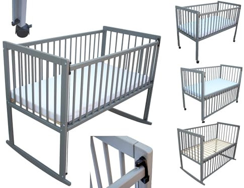 Kinderbett/Beistellbett/Wiege 3in1 120x60 cm mit Matratze grau