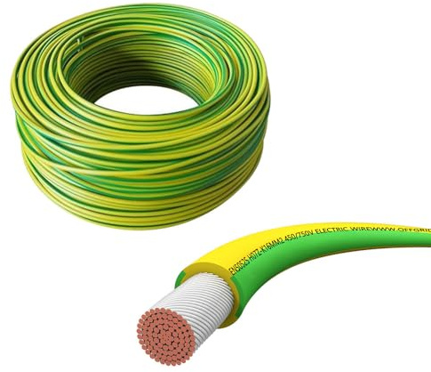 Offgridtec H07V-K Jordkabel 16 mm² 450/750 V, fintrådad kopparledare, flamhämmande XLPO- och PVC-isolering, HAR-certifierad, fast förläggning, hög flexibilitet (grön/gul, 10 m)