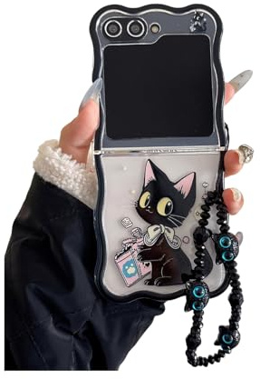SCJLSDA Schutzhülle für Samsung Galaxy Z Flip 6, Cartoon-Katze, Kawaii, faltbar, stoßfest, für Galaxy Z Flip 6 mit Armband