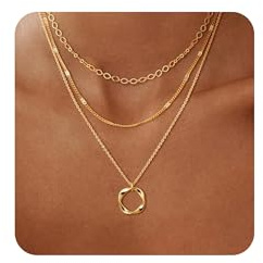 XFSRG Collier Femme 3 Rangs Acier inoxydable Plaqué Or Bijoux Fantaisie Multi RangsLéGer et Brillant Boho Collier Tour de Cou Cadeau d'Anniversaire pour Petite Amie MèRe（Or）