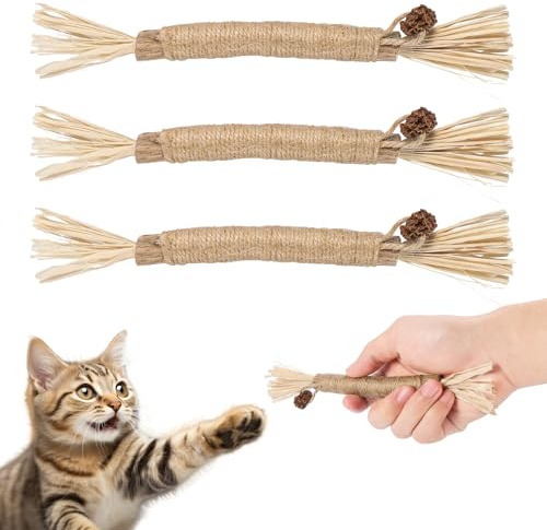 Coptiner Silvervine Kaustäbchen für Katzen, Braun, 3 Stück, natürliche Zahnminze, Spielzeug für Katzen, zum Zahnen und Stress, interaktives Spielen für Kätzchen