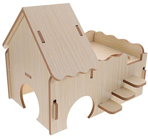 HOUDERCO Hamsterversteck Aus Holz Multifunktionales Meerschweinchenhaus Sicheres Und Langlebiges Tierheim Für Kleintiere Für Hamster Und Chinchillas DIY Bunten Aufklebern