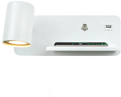 LOGT Aplique de Pared LED de Interior con Interruptor Cargador Inalámbrico Lámpara de Pared con Conectores USB Luces de Pared Ajustable Incl. Cargador Inalámbrico Qi y Puerto de Carga USB 5W,L