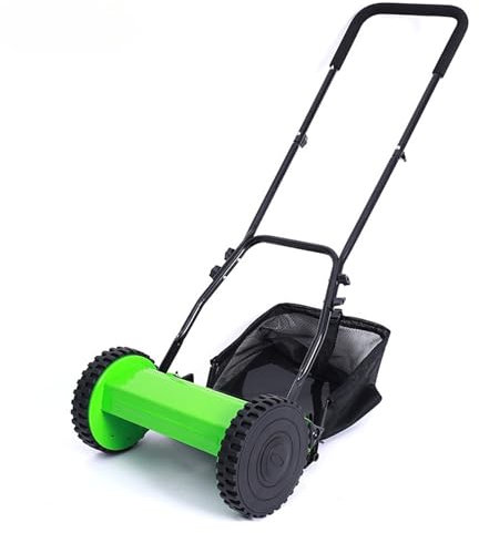 Tondeuse à gazon manuelle avec boîte de ramassage, hauteur réglable pour un nettoyage efficace de l'herbe et des feuilles sur les pelouses, trottoirs, allées