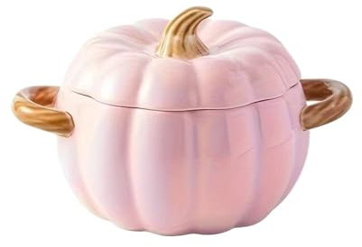 CVNIMV Cacerola de cerámica de 50 oz para Horno con Tapa, cazuela de Calabaza, cazuela de Postre, Bonito tazón de Calabaza (Rosa)