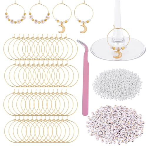 NBEADS DIY Beads Making Kit, DIY Wine Glass Charms Glass Marker Tag for Wedding Cocktail Bachelorette Party Decoration, 34x30x0.5mm