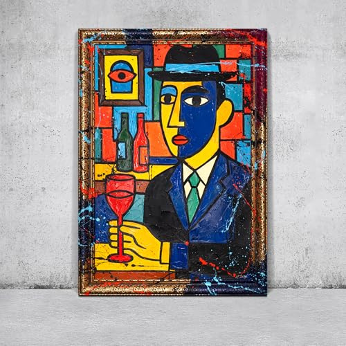 YS-Art Dipinto Acrilico Originale Fatto a Mano Gentiluomo Cubista