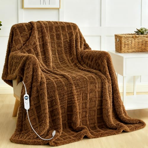 Eastsora Heated Blanket Electric,Waffle Heating Blanket with 12 Heat Levels, Fast Heating Blanket with 1-12 Timer Settings, Overheat Protection with ETL & FCC for Home Office Sofa-50x60