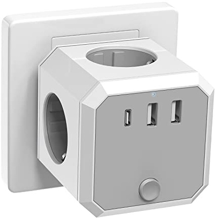Steckerleiste, Steckdosenleiste 4-Fach, Verteilersteckdose, Doppelstecker für Steckdose