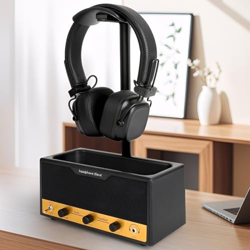 Pink Palm Headphone Stand, Headset Holder with Storage Box, Gaming Headset Holder, ABS Multi-Functional Desk Storage Box for Remote Control Pen Accessories (Black)