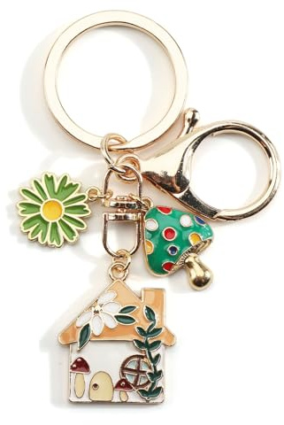 Porte Clés Délicat Avec De Jolies Fleurs Et Des Pendentifs En Forme De Champignon, Porte Clés Pour Emménager Dans Une Nouvelle Maison, Cadeau De Pendaison De Crémaillère Pour Les Amis (Multicolore4)