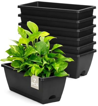 Bamworld 7 Jardinières de Fenêtre, 43 cm Jardinière Rectangulaire à Drainage, Bac à Fleurs Plastique pour Appui de Fenêtre Balcon Terrasse, Noir