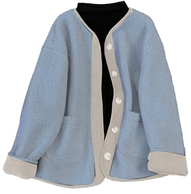 LZPCarra Veste en peluche pour femme - Élégante veste polaire pour femme - Longue veste polaire sans capuche - Veste d'hiver chaude doublée avec boutons - Veste de transition moelleuse, bleu, M
