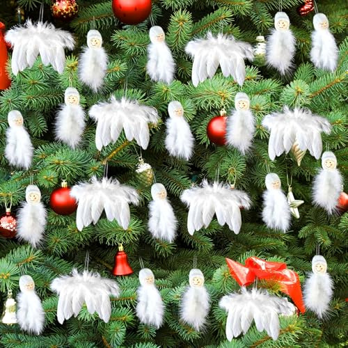16 Stück Weihnachtsbaum Deko Weiß Engel, Christbaumschmuck Weiß, Federn Weihnachtsschmuck, Weihnachtsbaumschmuck Weiss, Weihnachten Federn Ornament, Engelsflügel Deko Christbaumschmuck für Baum Deko