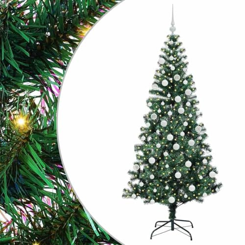 vidaXL Árbol de Navidad Artificial Preiluminado Verde 180 cm, Salon, Árbol de Navidad Moderno en Forma de Cono, LED Pre-Iluminado, Decoración Exterior Resistente para Fiestas