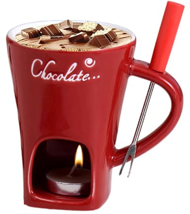 Generisch Schokoladenfondue Tasse | Schokoladenschmelzbecher | Hochwertige Pralinen schmelzende Keramik -Topfs mit Gabel & Teelicht | Kreativer Käse beheizter Fondue Melter Wärmerer Tasse für Zuhause