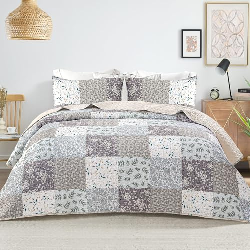 Whale Flotilla Colcha Reversible Estampada para Cama 240 x 260 cm | Ligera, Doble Cara, Cubresofa, Cubrecama, Ropa de Cama con 2 Fundas de Almohada, para Las 4 Estaciones, Gris