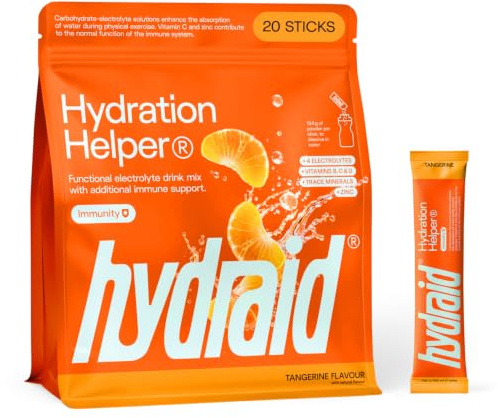 Hydraid Hydration Helper® TANGERINE - Elektrolyt Pulver, 20 Sticks | 1115 mg Elektrolyte pro Stick mit Vitaminen, Natrium & Magnesium – für Sport und Immunsystem - Mandarine Geschmack