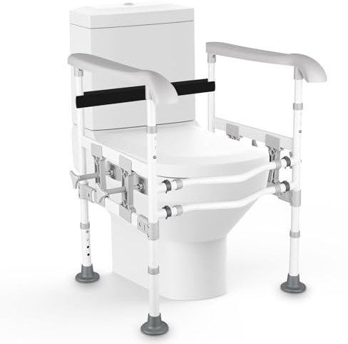 Toilet Safety Rail,Height Width Adjustable,4 Movable Clips,100kg Capacity | Toilet Frame, Drill-Free Toilet Grab Bar for Any Toilet, for Elderly and Disabled People