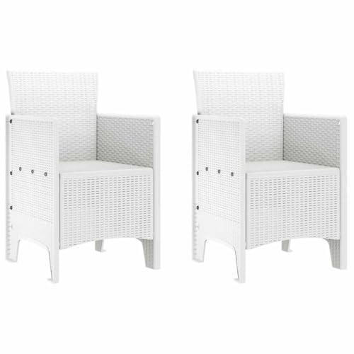 Mokuyary Gartenstuhl mit Kissen 2er Set Weiß 53 x 49 x 85 cm Polypropylen Balkonstuhl Terrassenstühl, Esszimmerstühle für Terrasse, Garten, Balkon -C