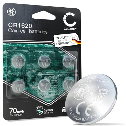 CELLONIC CR1620 Pile Bouton Systèmes d'alarme- 6X | (Lithium, 70mAh, 3V)