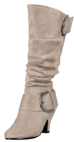 Dam säckiga höga stövlar sidoringar spänne tjocka klackskor, BEIgE, 39.5 EU | Slouchy höga stövlar för kvinnor med sidoringspänne och tjock klack för vardagliga höst- och dagliga kläder