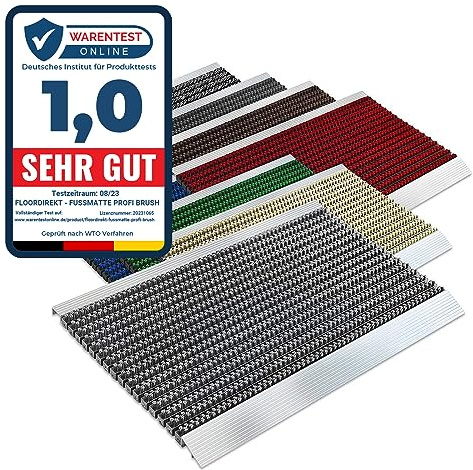 Floordirekt PRO Repräsentative Fußmatte Profi Brush - Testurteil Sehr Gut - Schmutzfangmatte mit Alu Rahmen für außen und innen - Verschiedene Bürsten Farben und Größen (40x60cm Schwarz)