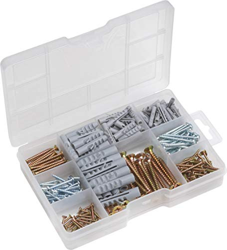 Metafranc Schrauben- und Dübel-Sortiment 233-teilig - Universal- & Holzschrauben im Set - PH Phillips- & Schlitz-Antrieb - Verzinkt / Schrauben-Set mit Dübeln / Sortimentskasten / 947320