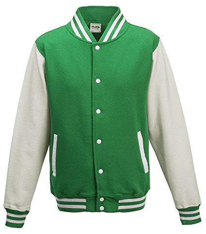 Just Hoods Varsity Jacket Unisex College Jacket, Womens Men Unisex, College Jacke 'Varsity Jacket', Kelly Green/White, M