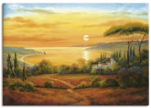 ARTLAND Wanddeko Leinwand Bilder Wandbild 100 x 70 cm Landschaften Europa Italien Malerei Ocker A5JX Toskanabucht II