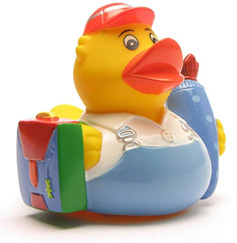 DUCKSHOP I Badeente Schulanfänger Junge I Quietscheente I L: 7,5 cm I Geschenk für Schultüte I Präsent für Einschulung I Erstklässler