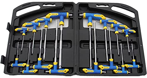 Dapetz ® 16Pc T Handle Torx & Hex Hexagon Key Wrenches Ball End Allen Key TRX Star Tx Screwdriver Set Mirror Polished Heat Treated Chrome Vanadium Steel Durable Hard Wearing