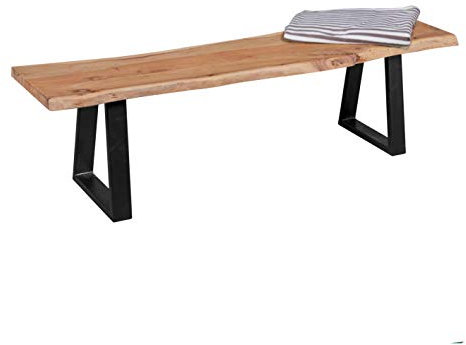 FineBuy Esszimmer-Bank FB51969 Baumstamm Massivholz Akazie 160 x 45 x 40 cm, Robuste Naturholz Küchenbank mit hoher Stabilität, Echtholz Essbank mit Baumkante, Holzbank im Landhaus-Stil Braun