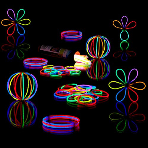 Relaxdays Set de 200 Bastoncillos de luz con Conectores, 8 h Duración, Palillos Luminosos, 7 Colores