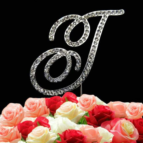 World of Sparkles Diamante Rhinestone A Letter Cake Toppers Silver Base for Adults Birthday Anniversary Name Theme Party (12cm, T)