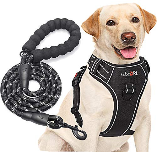 tobeDRI Hundegeschirr, kein Ziehen, verstellbar, reflektierend, Oxford-Gewebe, leicht zu kontrollieren, Größe M (Halsumfang: 36,8 cm - 52,1 cm, Brustumfang: 55,9-71,1 cm), schwarzes Geschirr +