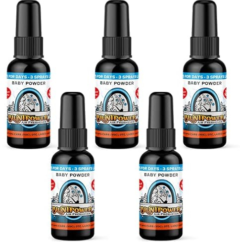 BluntPower (Baby Powder, 5 Pack) Concentrated Air Freshener - Premium Oil Based Air Freshener Spray For Home and Car - Long-Lasting Bathroom Spray, Car Freshener, & Odor Eliminator Spray