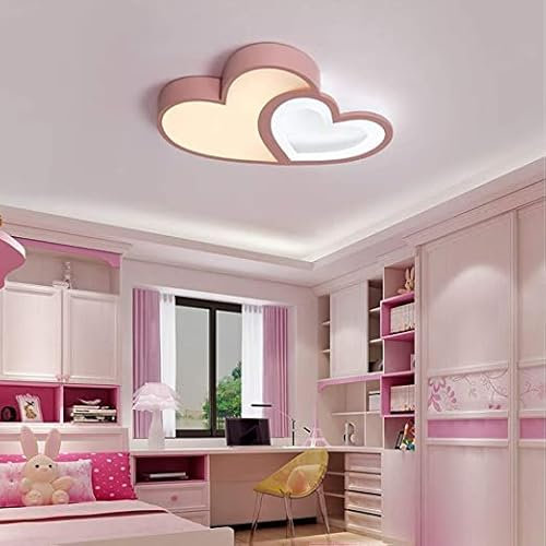 YUPIN LED Deckenleuchte Kinderzimmerlampe Mädchen Schlafzimmer Dimmbar Deckenlampe Moderne Kinderlampe Mit Fernbedienung Liebe Herz Acryl-Schirm Decke Lampen Für Esszimmer Kindergarten Rosa