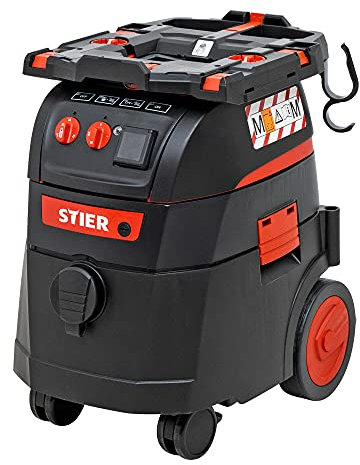 STIER Nass-Trockensauger ABS-35M Premium, 1400W, 35l Behälter, 13m Aktionsradius, Impuls-Filterabreinigung, zertifizierter Sauger der Staubklasse M, Werkstattsauger, Baustaubsauger