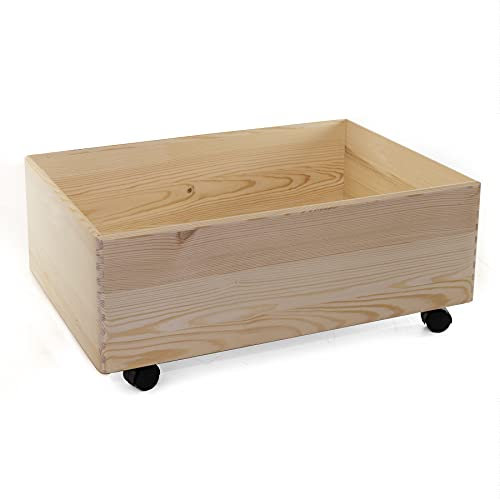 Holzfee Holzkiste 59 x 40 cm mit Rollen Unter-Bett Kiste Holz (Höhe 26 cm)